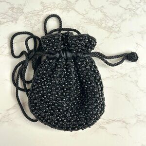 La Regale Ltd. Black Beaded Drawstring Evening Bag